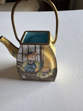 Empress Art Hand-Painted Bears Decorative Enamel Teapot Accent